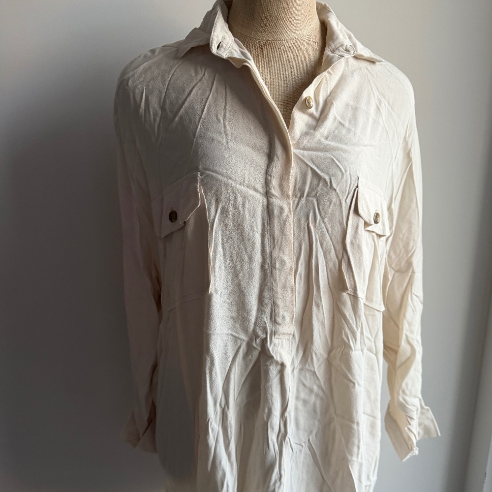 Faithfull the Brand Baia Shirt Dress in Plain Ecru Size 8